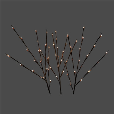 Holiday Bright Lights Twigs 60L Warm White Lights Stems with Brown Tape - Set of 3
