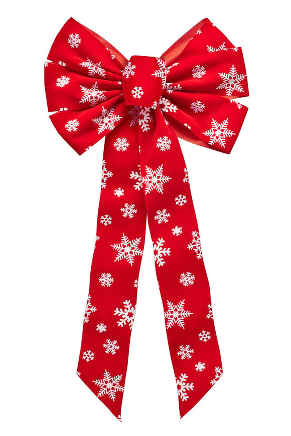 Holiday Trims 6083 Red Velvet Bow with White Velvet Snowflakes 7 Loop 12